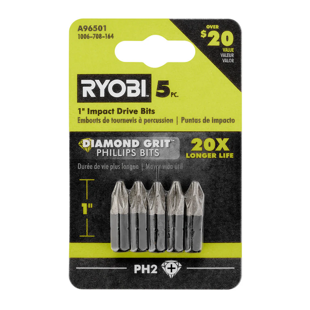 5 PC. 1" PH2 Diamond Grit Impact Drive Bits