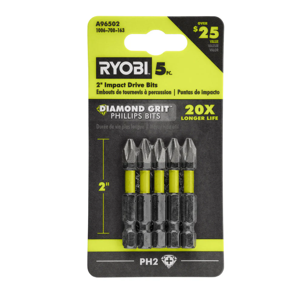 5 PC. 2" PH2 Diamond Grit Impact Drive Bits