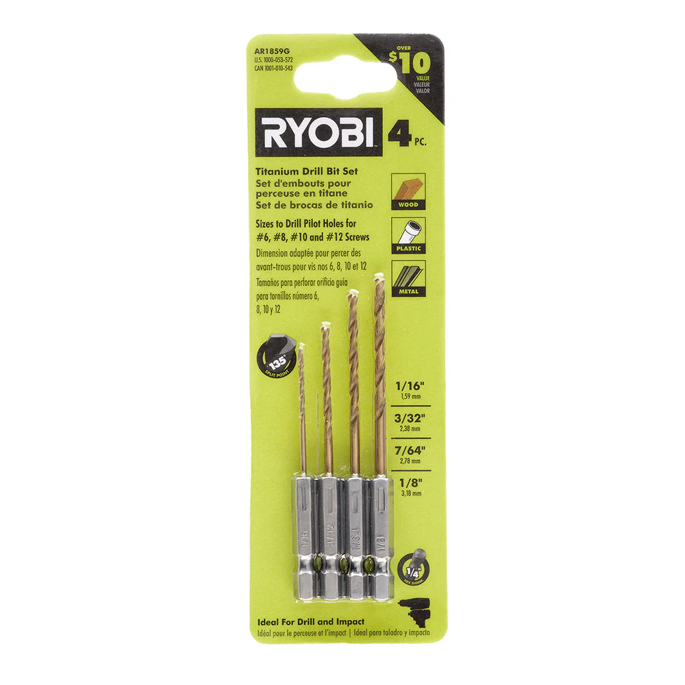 4 PC. Hex Shank Titanium Drill Bit Set