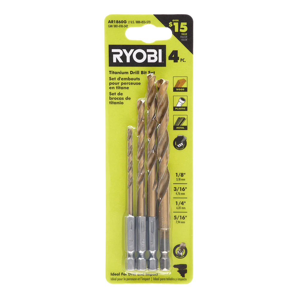 4 PC. Hex Shank Titanium Drill Bit Set