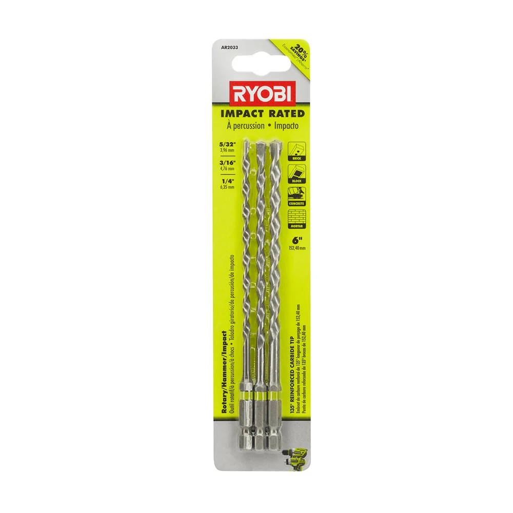 3 PC. Impact Rated Masonry Drill Bit Set