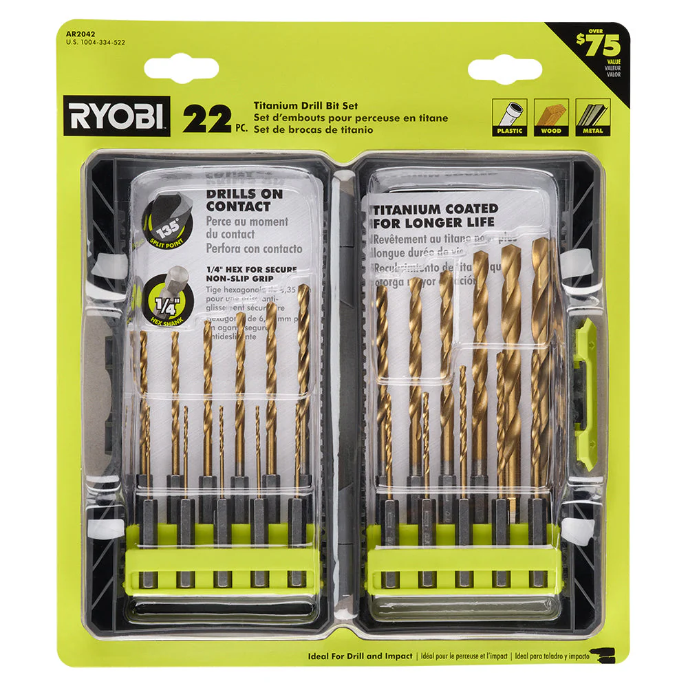 22 PC. Hex Shank Titanium Drill Bit Set