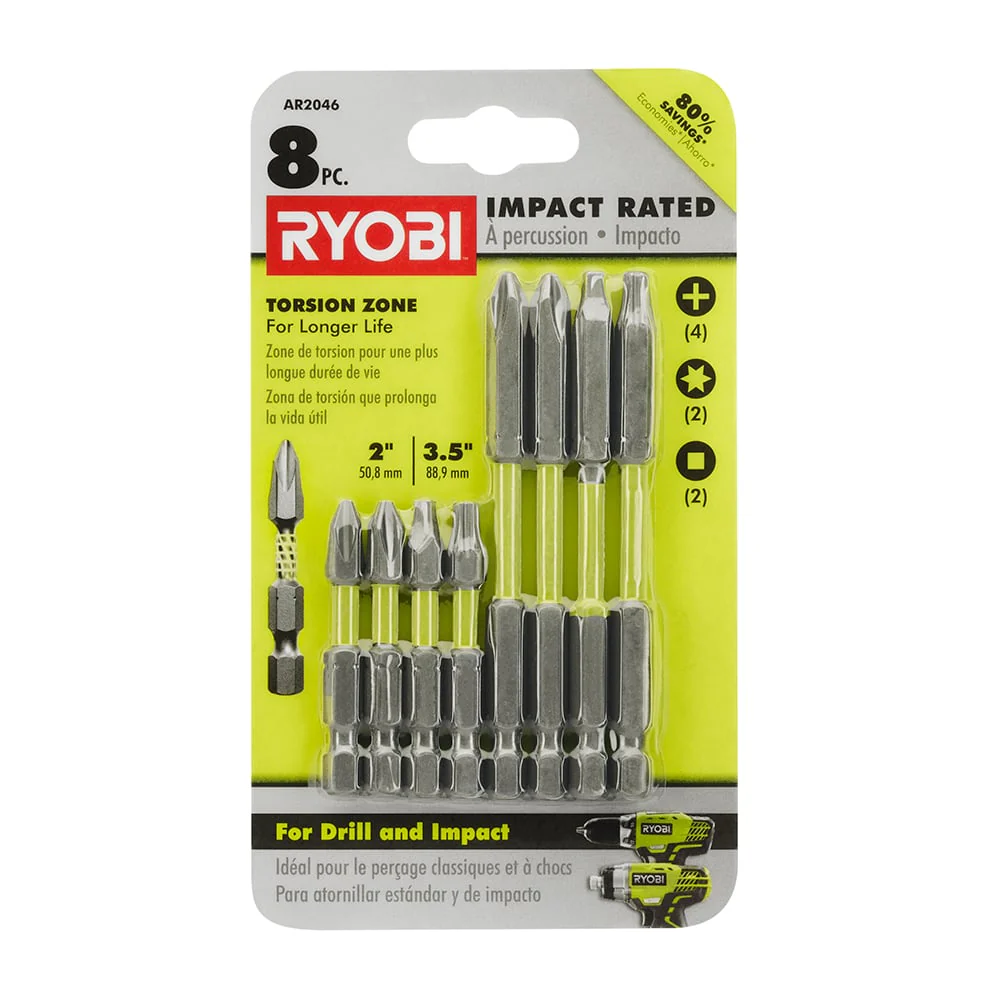 8 PC. Impact Rated Driving Bit Set