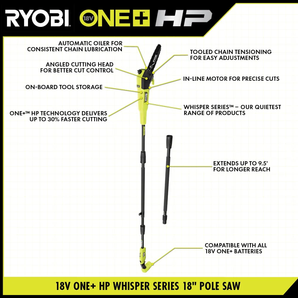 18V ONE+ HP Brushless WHISPER Series 8" Pole Saw - Image 3
