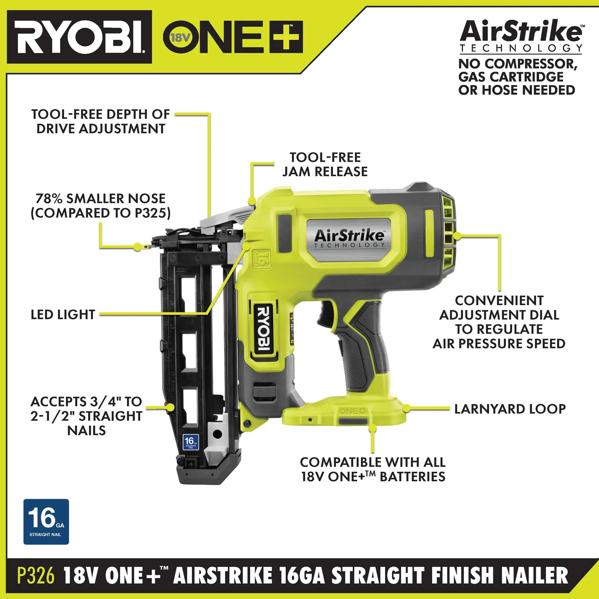 18V ONE+ AirStrike 16GA Finish Nailer - Image 7