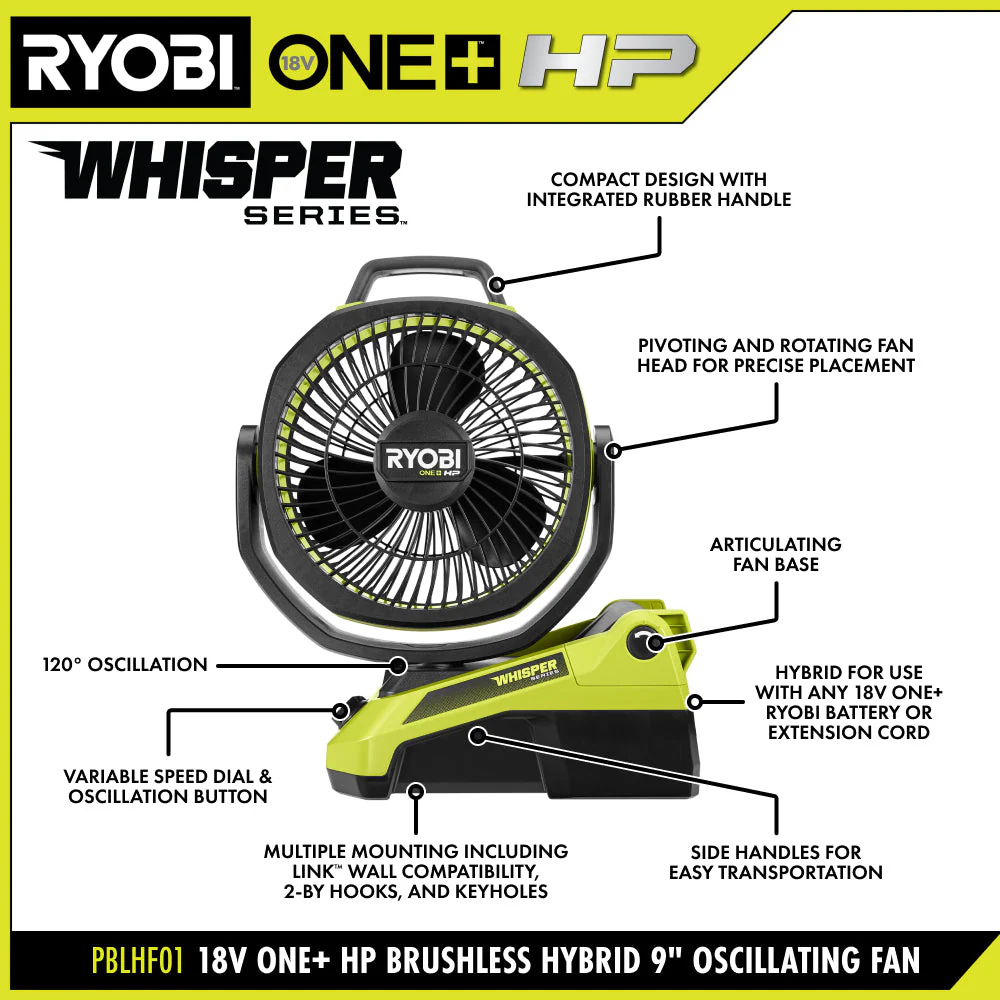 18V ONE+ Hybrid 9" Oscillating Fan - Image 7