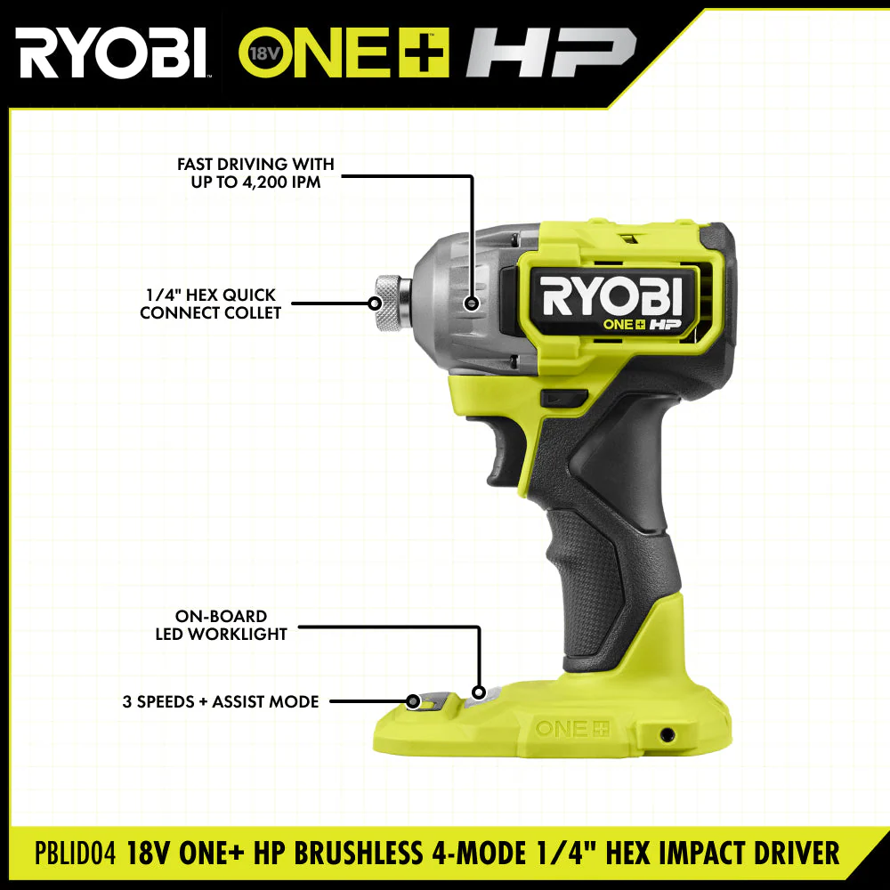 18V ONE+ HP Brushless 4-Mode 1/4" Hex Impact Driver - Image 7