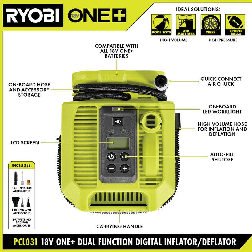 18V ONE+ Dual Function Digital Inflator/Deflator Kit - Image 3