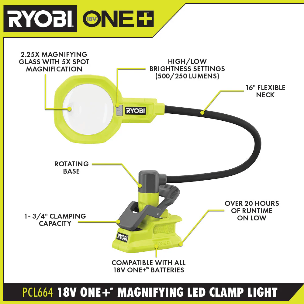 18V ONE+ Magnifying Clamp Light - Image 2