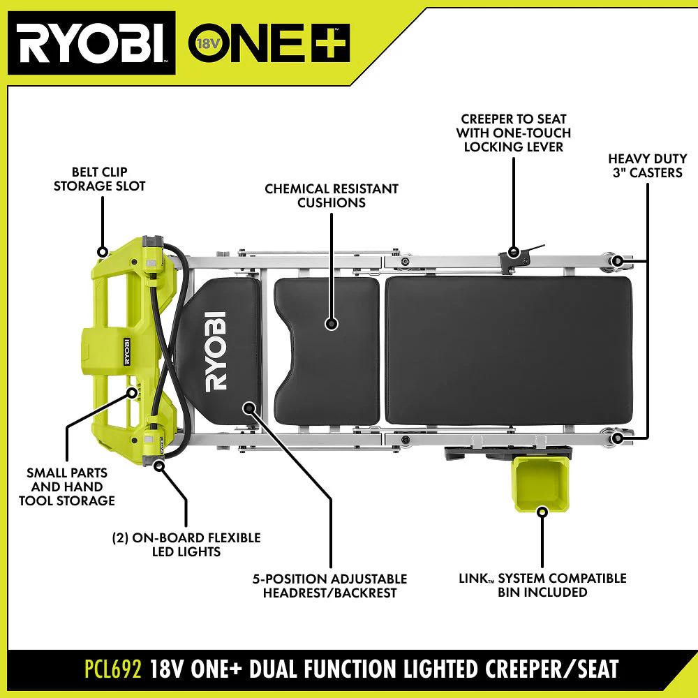 18V ONE+ Dual Function Lighted Creeper/Seat - Image 7