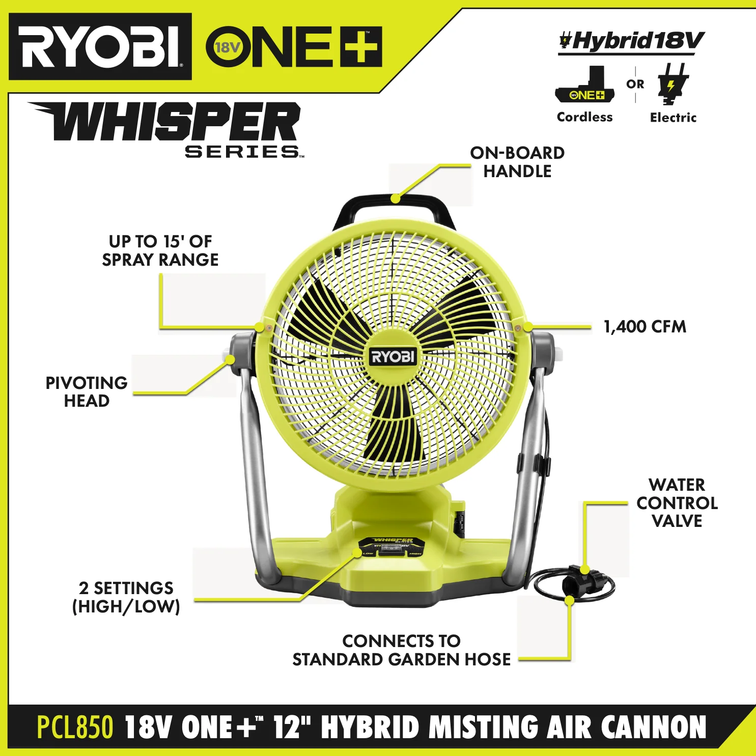 18V ONE+ Hybrid WHISPER Series 12” Misting Air Cannon Kit - Image 5