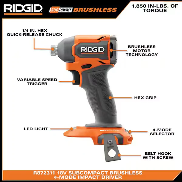 18V SubCompact Brushless 4-Mode 1/4" Impact Driver Kit - Image 5