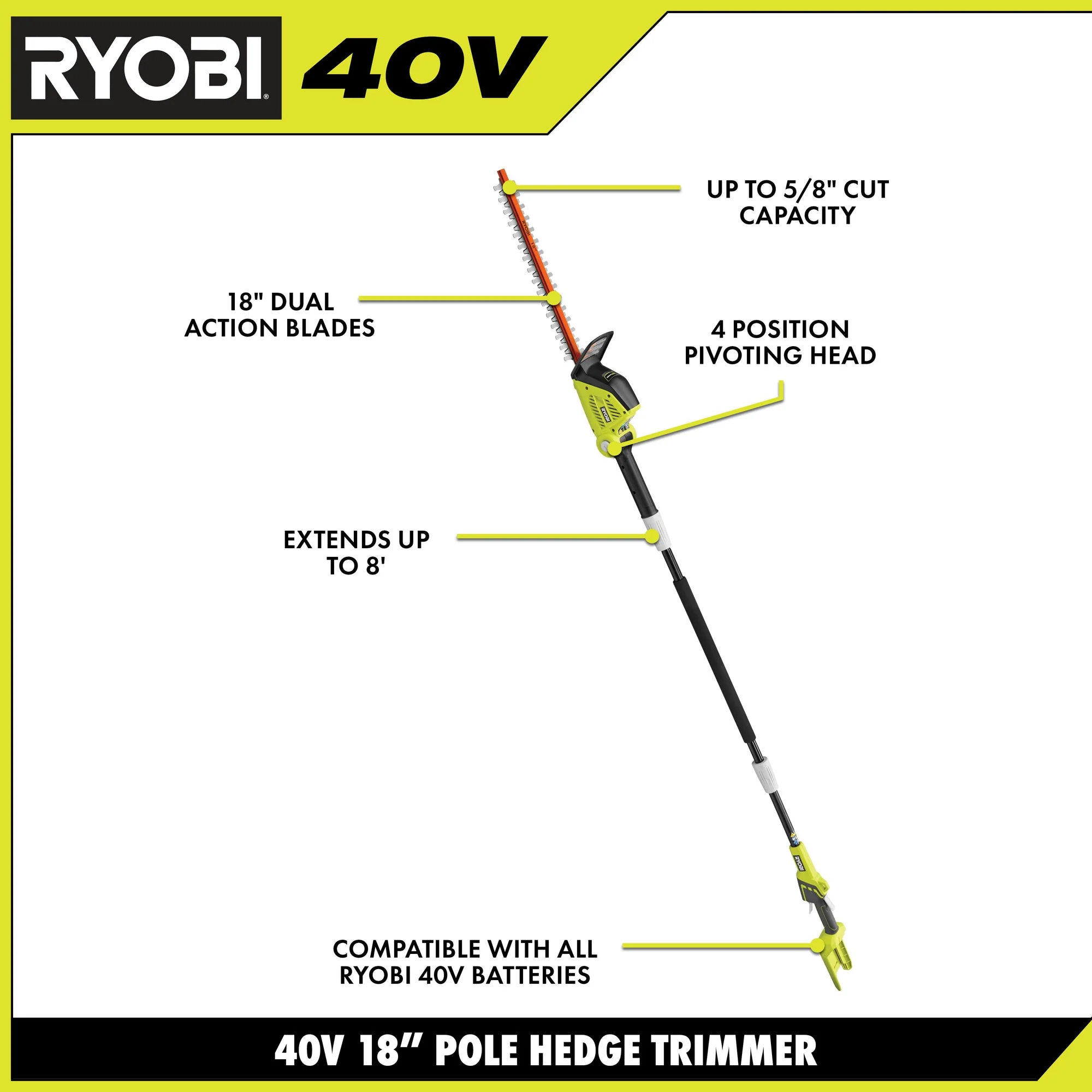 40V 18" Pole Hedge Trimmer Kit - Image 7