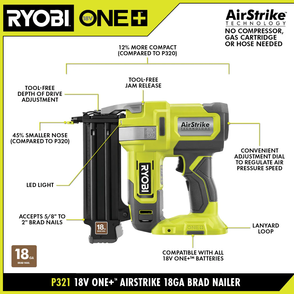 18V ONE+ AirStrike 18GA Brad Nailer - Image 2